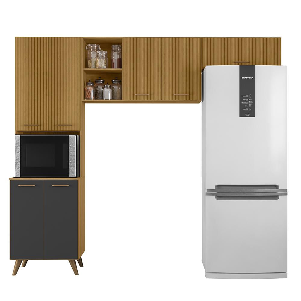 Armario De Cozinha Olinda Com  7 Portas Freijo Uv/ripado/grafite Acet