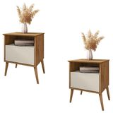 Mesa De Cabeceira Kit 2 45cm 1 Gaveta Caribe B02 Naturalle-off White