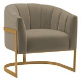 Poltrona Decorativa Sala De Estar Recepção Mavie Base De Ferro Dourado Suede Adj Decor Cappuccino