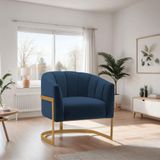 Poltrona De Ativa Sala De Estar Mavie Base De Ferro Dourado Suede Móveis Azul Marinho