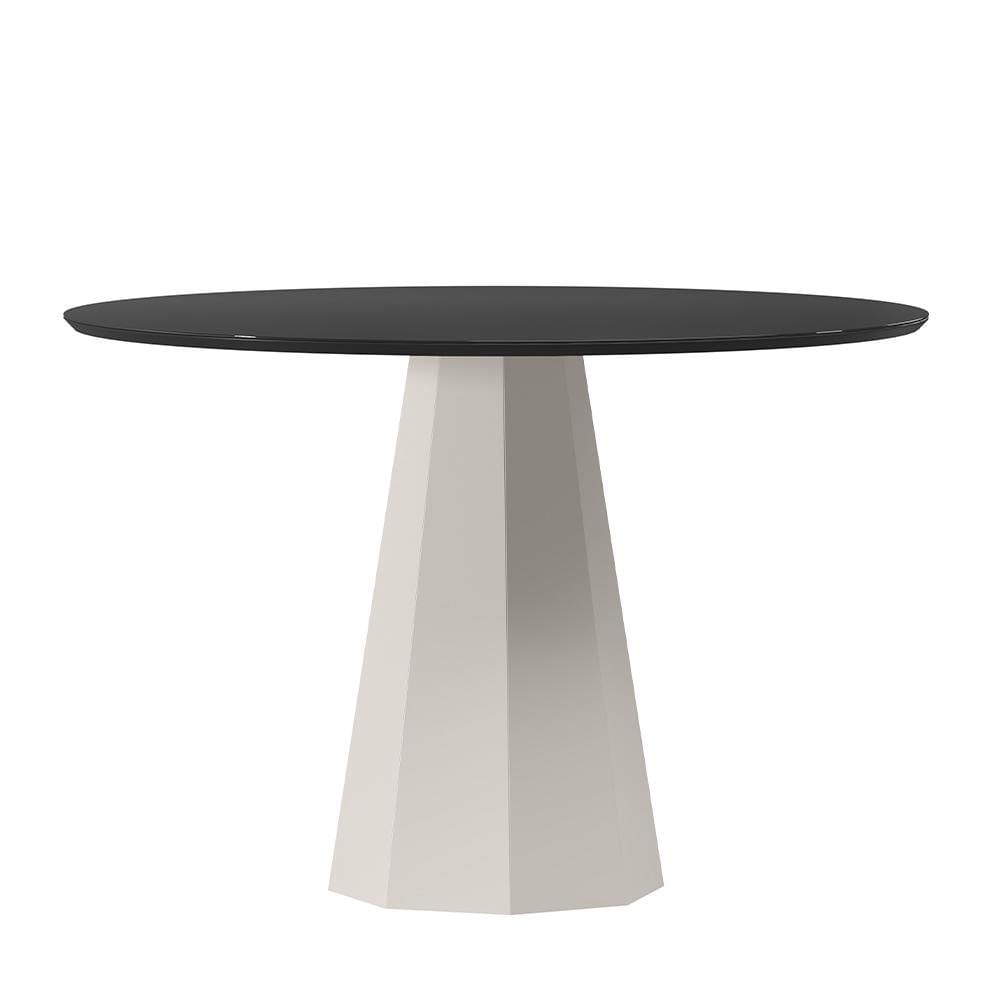 Mesa De Jantar Isis 120x120 Off White/preto Tampo Em Mdf Com Vidro - New Ceval