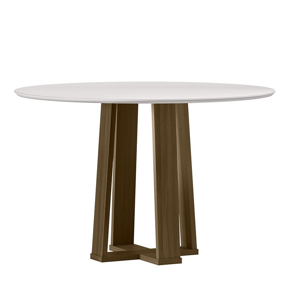 Mesa De Jantar Isabela 120x120 Imbuia/off White Tampo Em Mdf Com Vidro - New Ceval