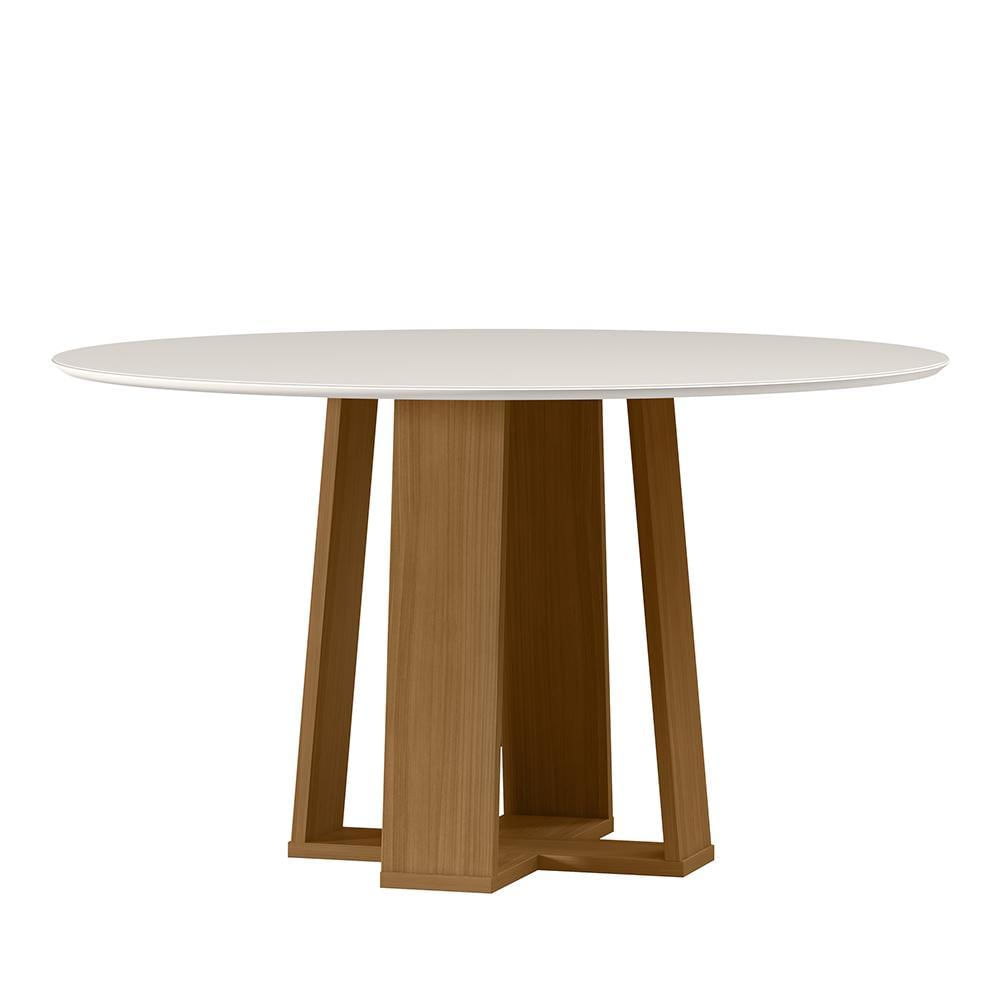 Mesa De Jantar Isabela 135x135 Ypê/off White Tampo Em Mdf Com Vidro - New Ceval