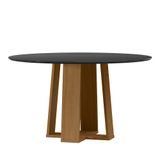 Mesa De Jantar Isabela 135x135 Ypê/preto Tampo Em Mdf Com Vidro - New Ceval