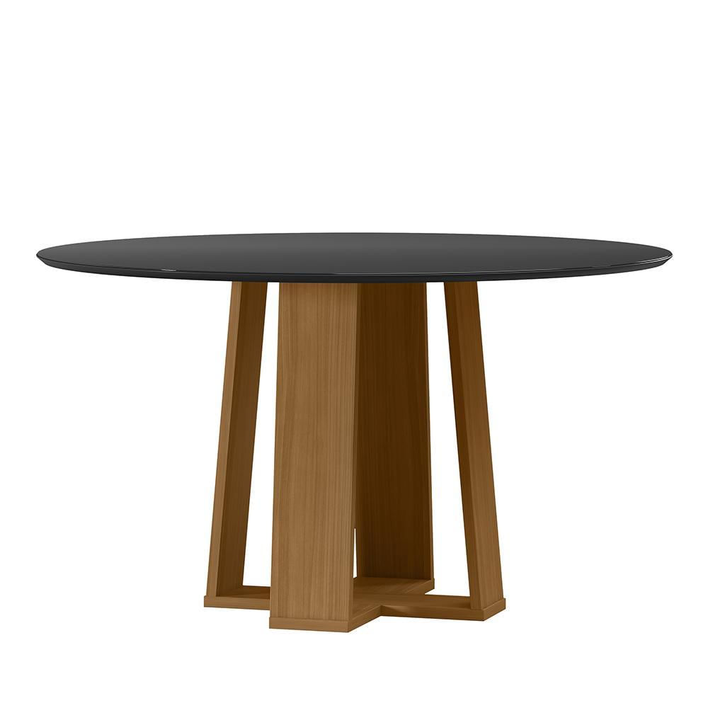 Mesa De Jantar Isabela 135x135 Ypê/preto Tampo Em Mdf Com Vidro - New Ceval