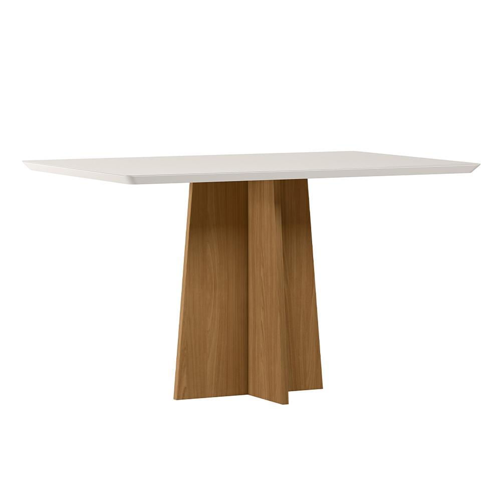 Mesa De Jantar Anitta 135x90 Ypê/off White Tampo Em Mdf Com Vidro - New Ceval