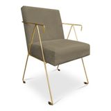 Poltrona Decorativa Taina Suede Marrom Rato Base Metálica Industrial Dourado