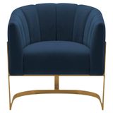 Poltrona Decorativa Sala De Estar Recepção Mavie Base De Ferro Dourado Suede Azul Marinho