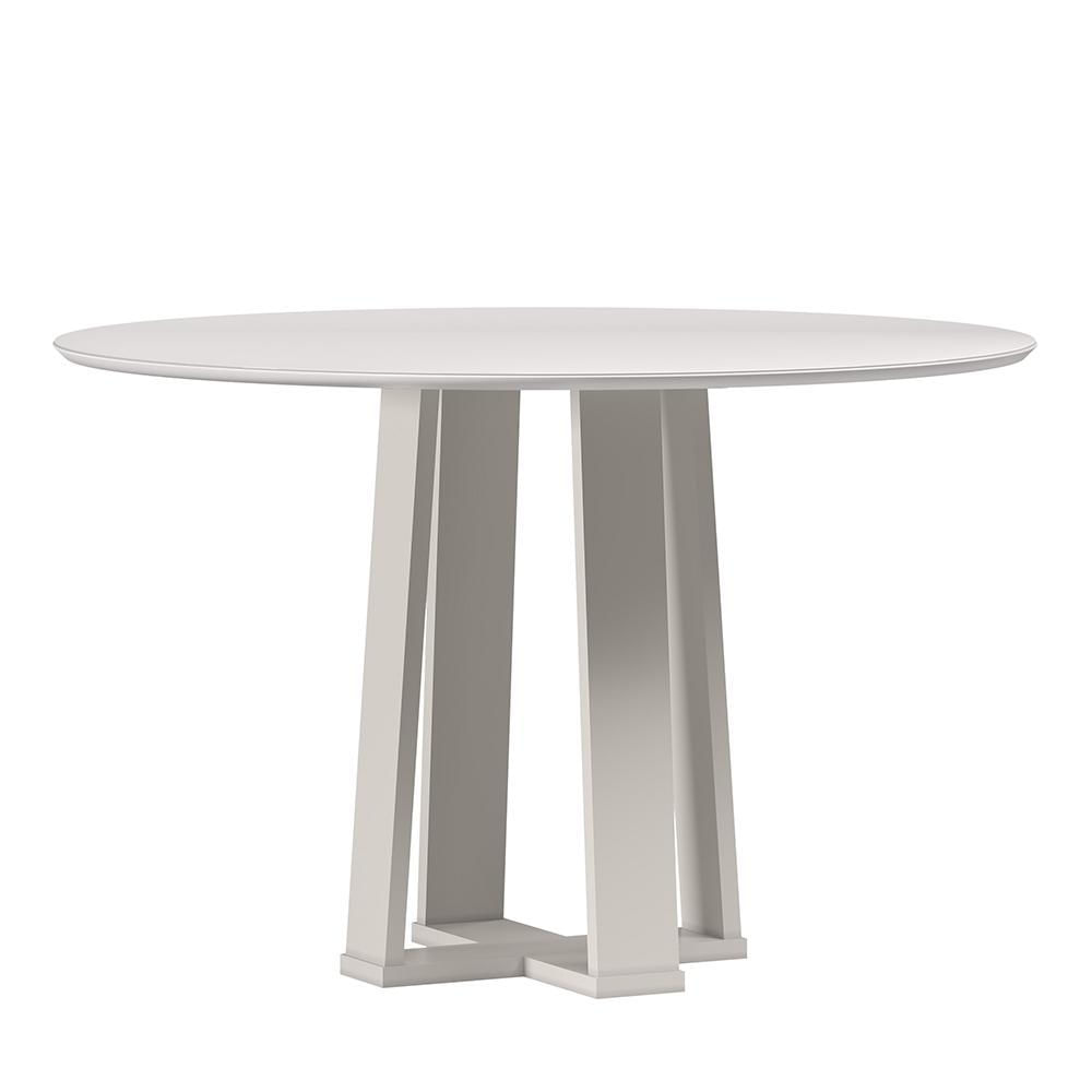 Mesa De Jantar Isabela 120x120 Off White Tampo Em Mdf Com Vidro - New Ceval