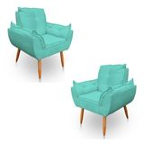 Kit 2 Poltronas Decorativa Opala Sala De Estar Tecido Suede Azul Turquesa Kimi Decor