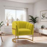 Poltrona De Ativa Sala De Estar Mavie Base De Ferro Dourado Suede Móveis Amarelo