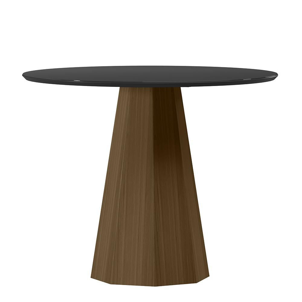 Mesa De Jantar Isis 100x100 Imbuia/preto Tampo Em Mdf Com Vidro - New Ceval