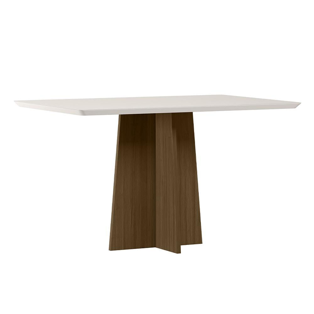 Mesa De Jantar Anitta 135x90 Imbuia/off White Tampo Em Mdf Com Vidro - New Ceval