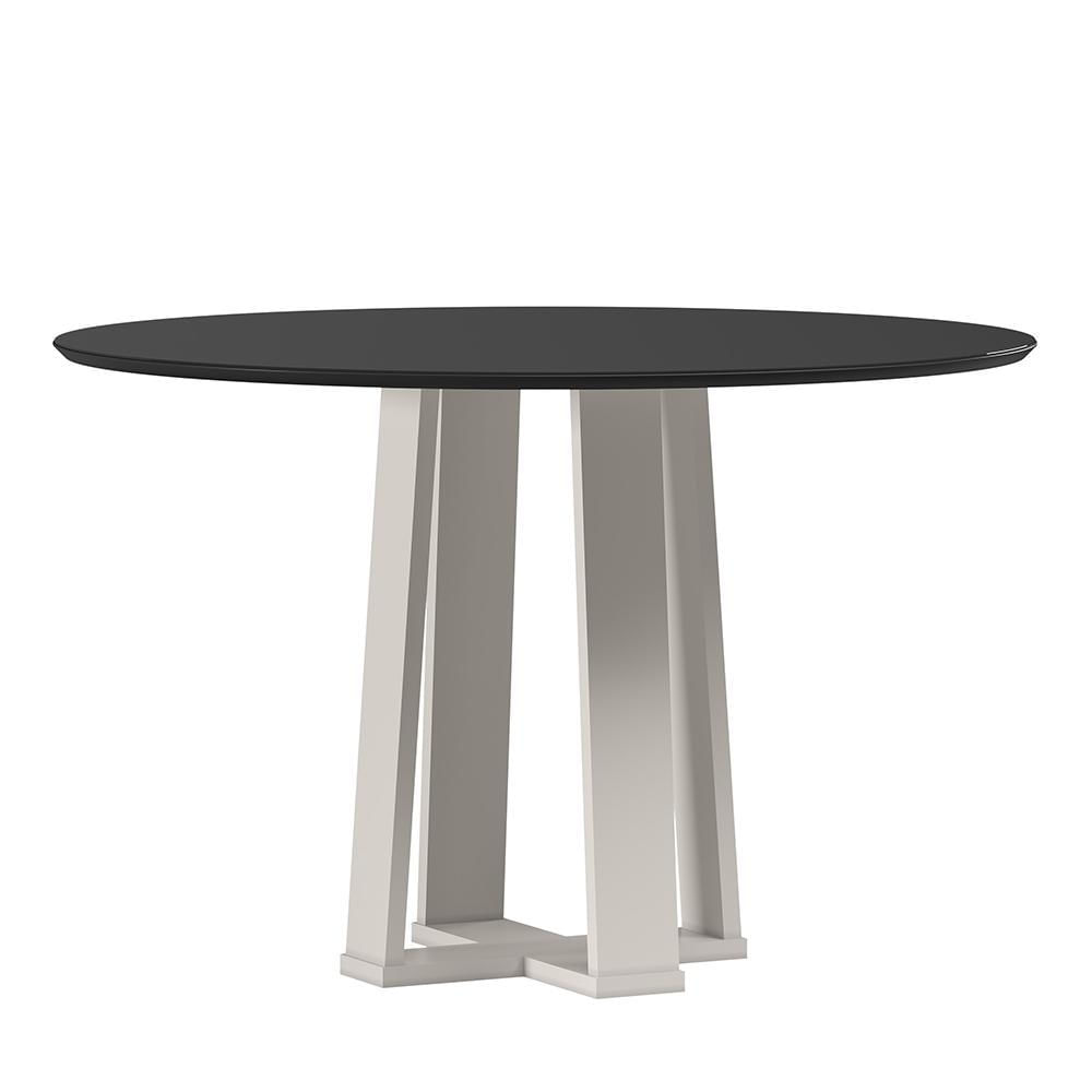 Mesa De Jantar Isabela 120x120 Off White/preto Tampo Em Mdf Com Vidro - New Ceval