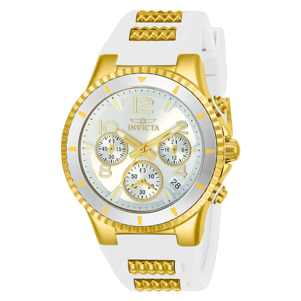 Relógio Feminino De Quartzo Blu, Invicta 24187, Branco E Dourado