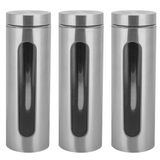 Kit 3 Potes Para Mantimentos Inox E Vidro Com Visor 1750ml