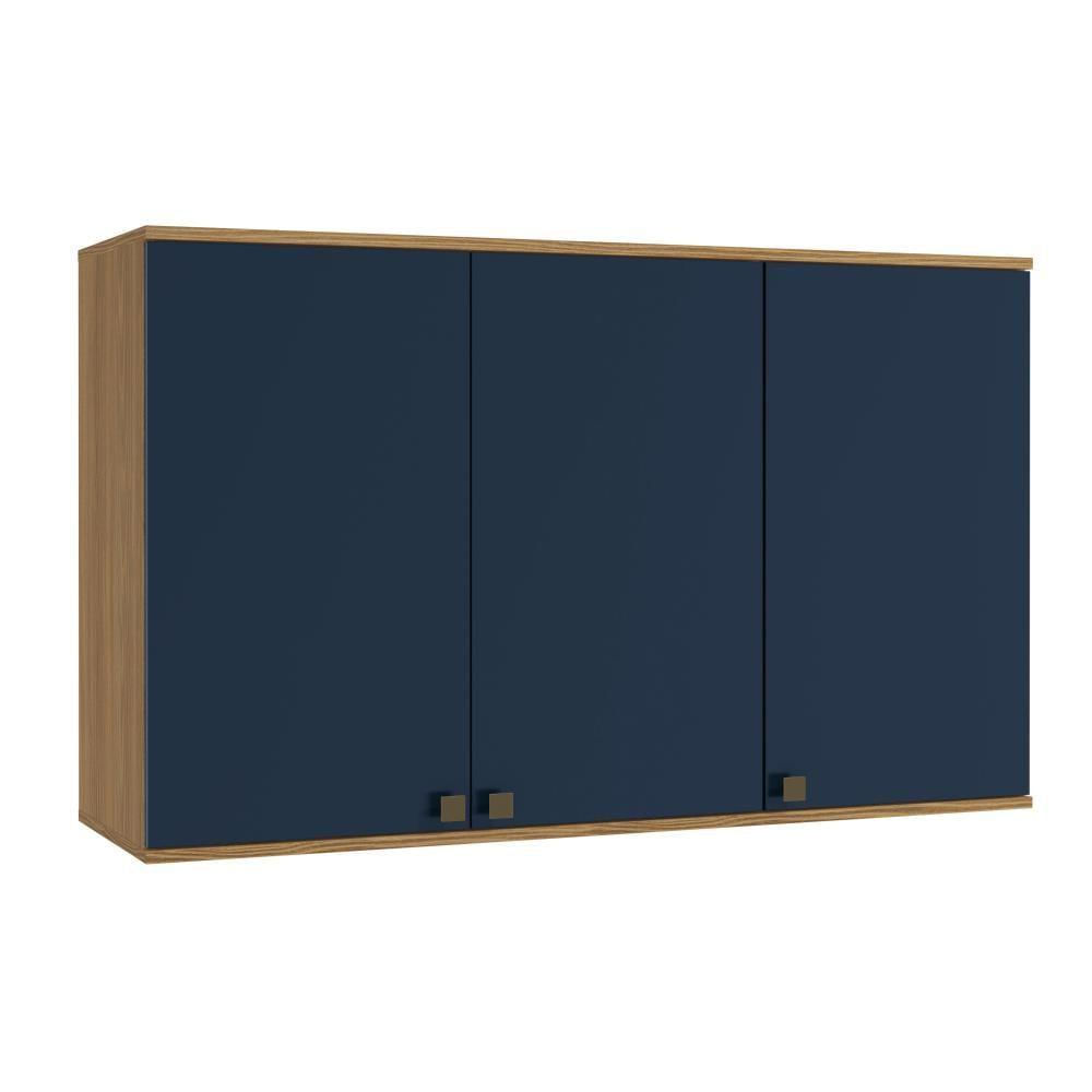 Armário Aéreo Celeste Kappesberg 100% Mdf 3 Portas Nogueira/azul 120cm