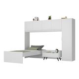 Cama De Solteiro Com Guarda Roupa E Mesa De Cabeceira Retrô Dublin Multimóveis Mp4033 Branca/preta