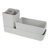 Organizador De Mesa- Maquiagem - Porta Treco - Caneta 3 Peças Linha Loft Cinza