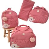 Bolsa Maternidade Bebê Kit 4 Peças Urso Pink Impermeável