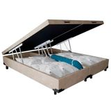 Cama Box Baú Casal Bipartido Suede Sereneprime Bege 138x188x44