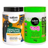 Kit Salon Line Gelatina To De Cacho E Creme Para Pentear Salon Line Super Óleos 1kg