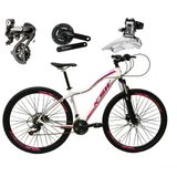 Bicicleta Aro 29 Ksw Mwza Feminina Shimano Altus 24v Freios Hidráulicos Garfo Com Trava - Branco/pink/violeta Tam.17