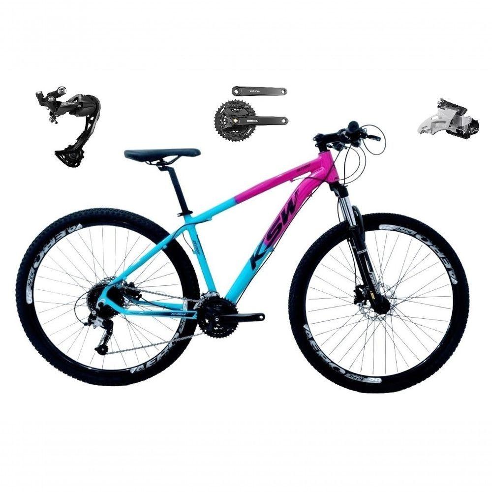 Bicicleta Aro 29 Ksw Xlt Câmbio Shimano Alívio E Altus 27v Freio Hidráulico Garfo Trava - Rosa/azul Tam.19