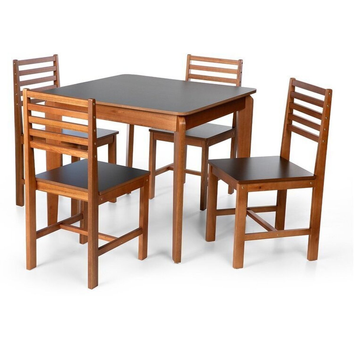 Conjunto Mesa De Jantar Camile Quadrada E 4 Cadeiras Luna Assento Mdf Madeira Maciça Preto