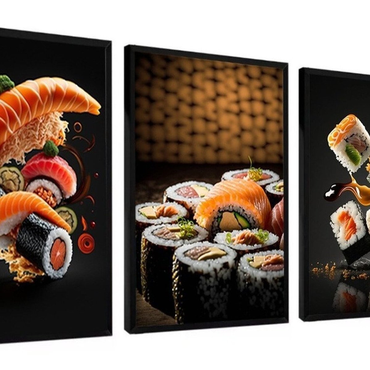 Kit 3 Quadros Decorativos Comida Japonesa Restaurante Gourmet 60x40 Vinil Colorido