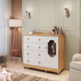 Cômoda De Bebê 120,30cm 1 Porta Com Janela E 4 Gavetas 100% Mdf Maya Provençal Espresso Móveis Branco Brilho/amêndoa