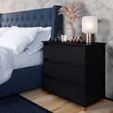 Mesa De Cabeceira Grande 3 Gavetas Preto E.j Móveis