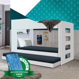 Treliche Solteiro 100% Mdf Branco Hibisco Incabrás Com 3 Colchões Gazin