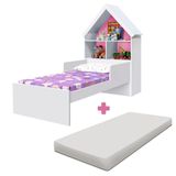 Cama Infantil Com Colchão E Prateleiras Casinha Branco Flex Magia Gabrielli Móveis