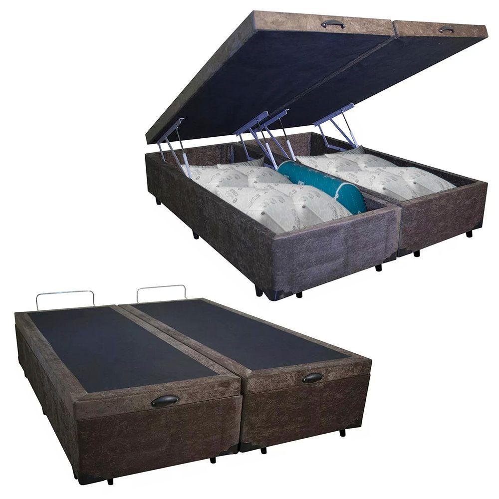 Cama Box Baú King Bipartido Suede Sereneprime Marrom 192x203x44