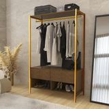 Guarda Roupa Closet Solteiro Industrial 2 Gavetas Imbuia Dourado Ahri Steel Mobile