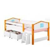 Cama Infantil Solteiro Casinha Com Baús Branco Azul Elza Divaloto