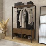 Guarda Roupa Closet Solteiro Industrial 2 Gavetas Imbuia Preto Ahri Steel Mobile