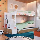 Treliche Infantil Solteiro Com Escada E Cama Auxiliar Branco Aveiro Oak Dermott Completa Móveis