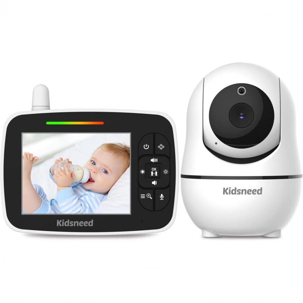 Babá Eletrônica Com Câmera, Áudio, Monitor, Zoom Remoto Panorâmico, Kidsneed, Branca