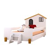 Cama Montessoriana Casinha Solteiro Com Escadinha Branco Preto Belíssima Divaloto