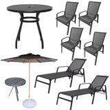 Kit 2 Chaises 1 Mesa 4 Cadeiras 1 Mesinha Ombrelone Com Base Preto