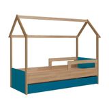 Cama Infantil Casinha Solteiro Com Auxiliar Aveiro Oak Azul Secreto Sonho Completa Móveis