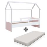 Cama Infantil Casinha Solteiro Branco-rosa Sonho Móveis