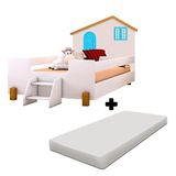 Cama Montessoriana Casinha Solteiro Branco Azul Com Colchão Belíssima Divaloto