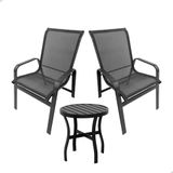 Jogo De Mesa Com 2 Poltronas Cadeiras De Varanda Sacada Preto