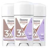 Kit Desodorante Antitranspirante Clinical Extra Dry Creme Women Rexona 58g - 3 Unidades