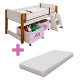 Cama Para Criança Com 2 Baús Elefante Rosa E Colchão Solteiro Branco E Mel Naty Divaloto