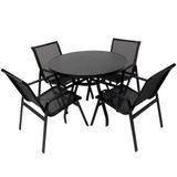 Jogo De Mesa Ripada Aluminio 4 Cadeiras Tela Sling Piscina Preto