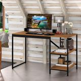 Mesa Escrivaninha Industrial Home Office Slim Com Prateleiras 130cm Preto E Canela Marrom